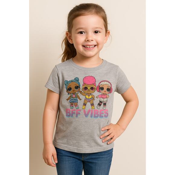 LOL Surprise BFF Vibes Graphic Tee Gray Girls T-Shirt Size 5 - Picture 1 of 5